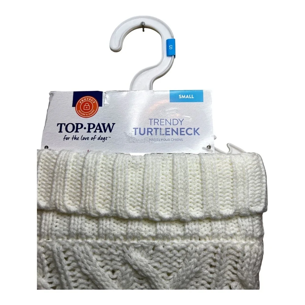 Top Paw Small Cream White Cable Knit Trendy Turtleneck Dog Sweater New